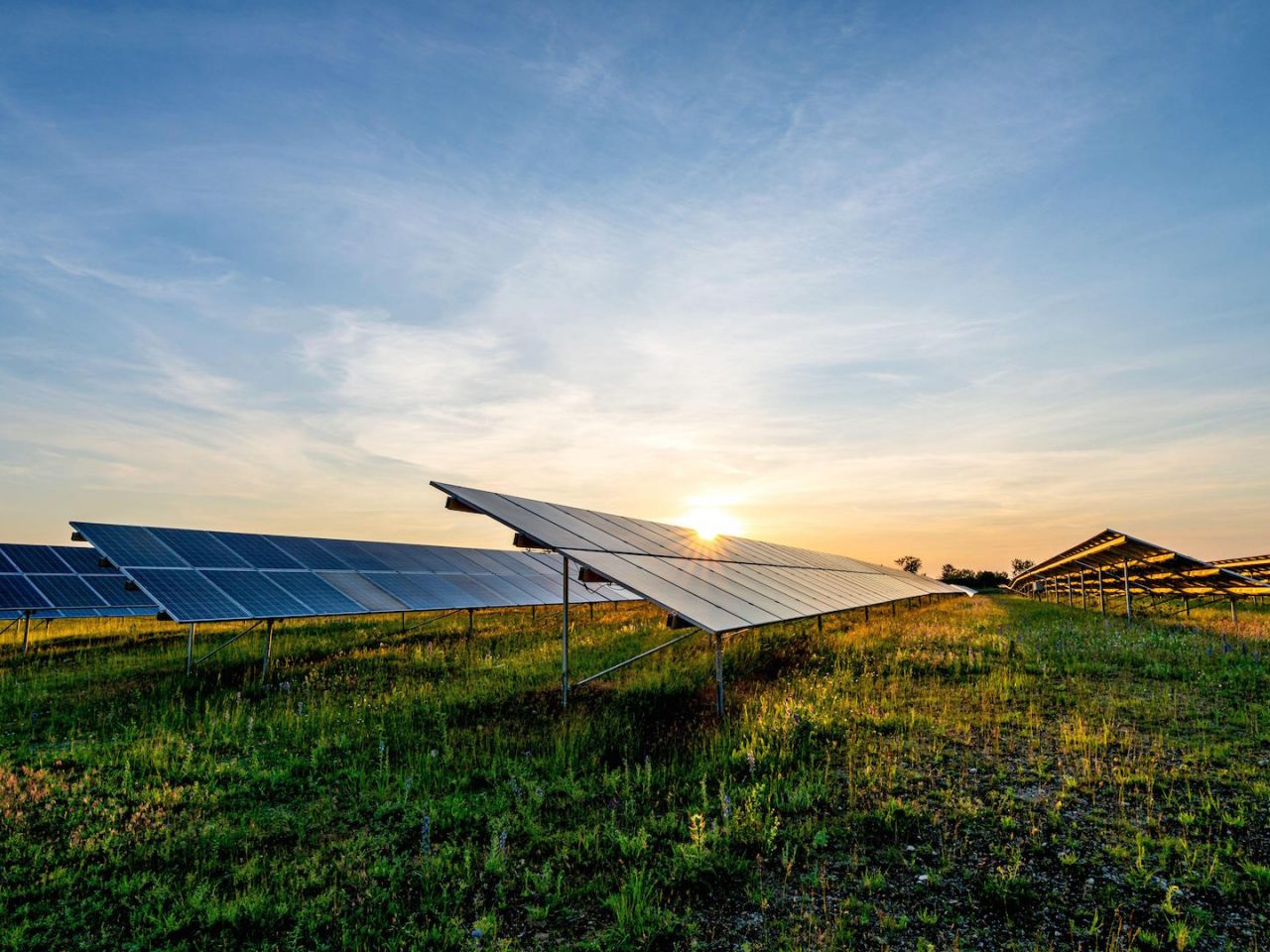 2C5X536 ground mounted photovoltaic power station at sunset